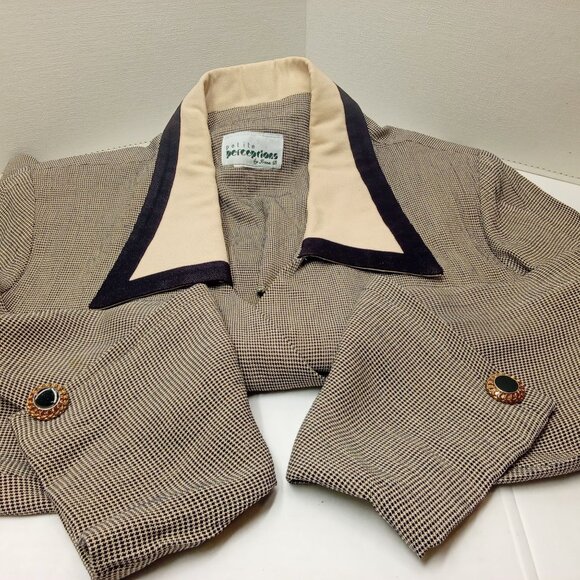 Vintage '80s Perceptions IreneB Blazer Top Border Collar Military-Style Lady(12) - Picture 7 of 14